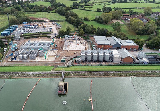 Aerial view of Durleigh water treatment centre undergoing improvement works