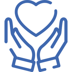 Blue outline of a pair of hands holding a heart